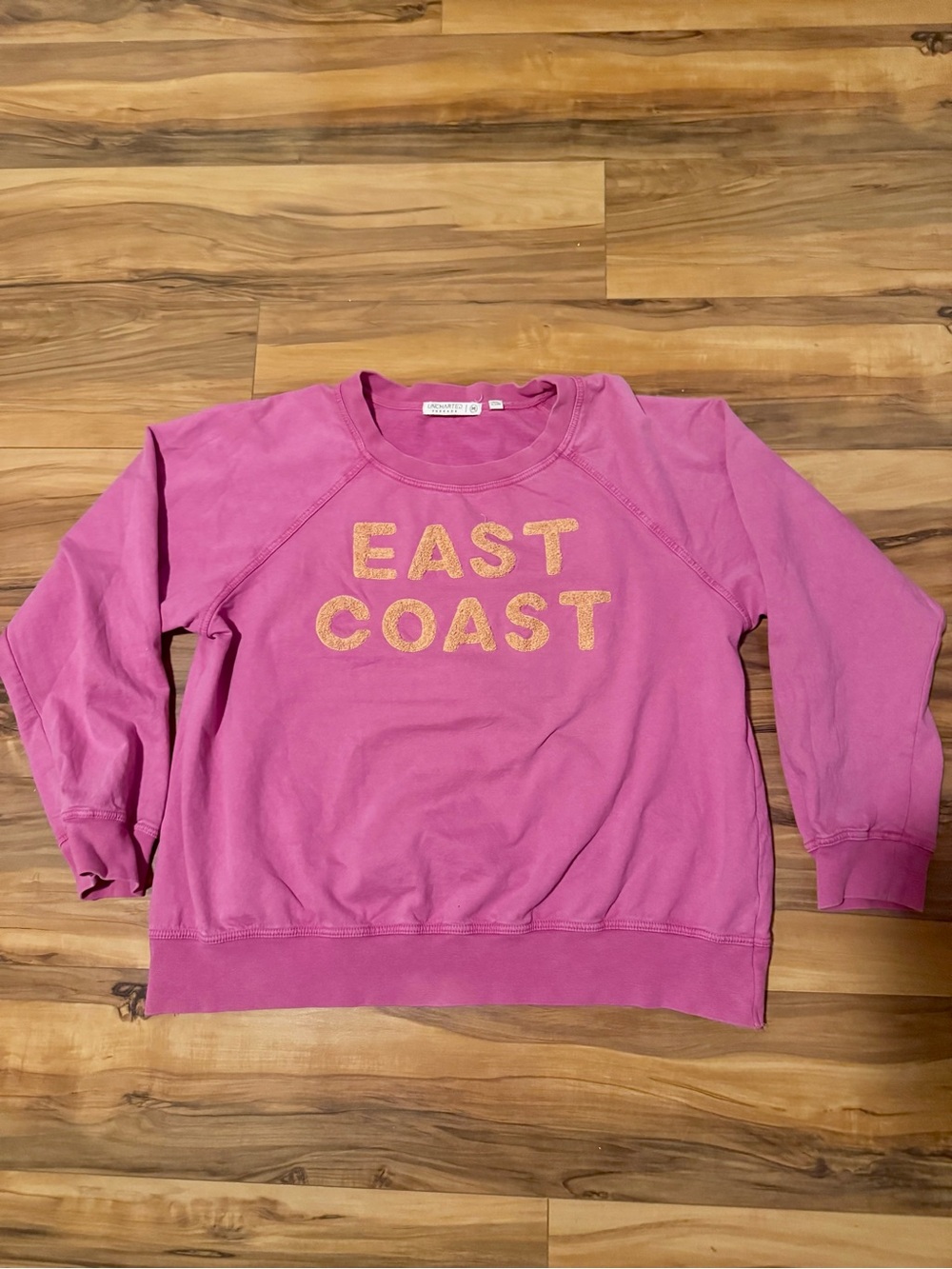 Pink with Orange “East Coast” Chenille Letters Crewneck Sweatshirt | Size S/M - Picture 4 of 6